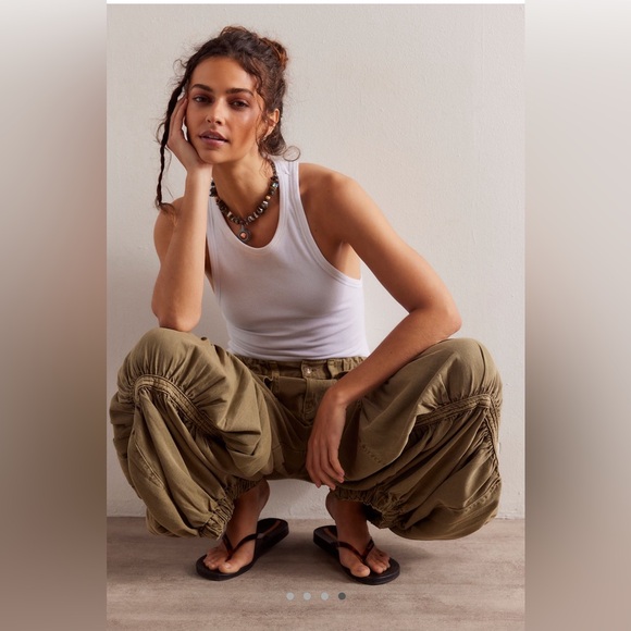 NWOT Free People Parachute Pants in Washed Army Green | Size S - Picture 3 of 13